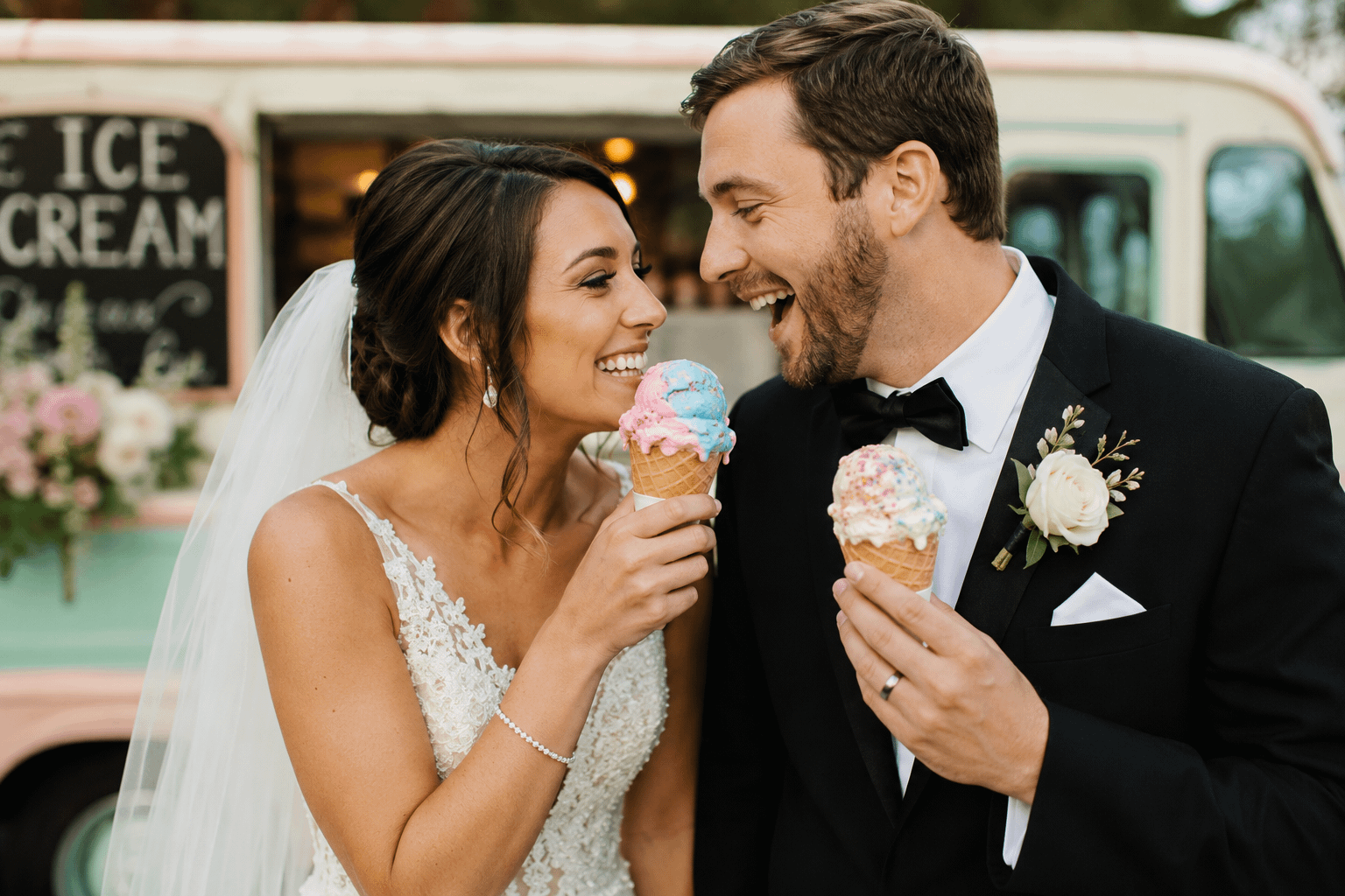 Bride and Groom Ice Cream Wedding Day