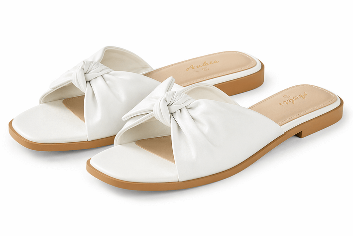 White Bow Flat Wedding Shoes for Bride White Bow Flat Wedding Shoes for Bride
