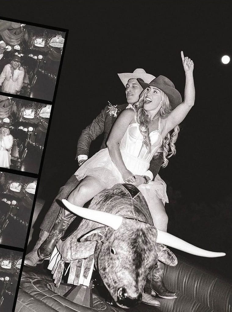 Buck Wild Bull Riding Wedding Bride and Groom - Jessie Lyn Photography - Mechanical Bull Riding Rental Wedding Vendor