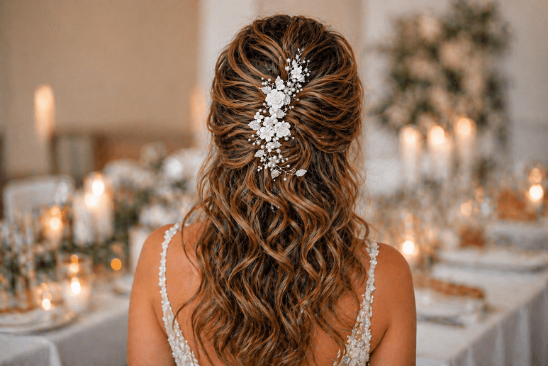 Bride Wedding Hair Accessory Half Up Half Down Vertical