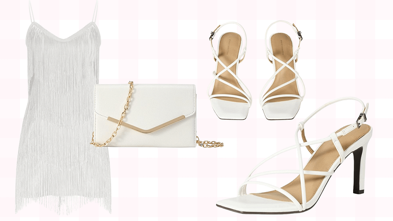 Bachelorette Outfit Fashion White Fringe Bachelorette Outfit Fashion White Fringe Strappy Heels Clutch