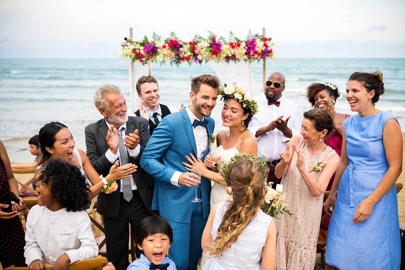 Young Caucasian couple's wedding day