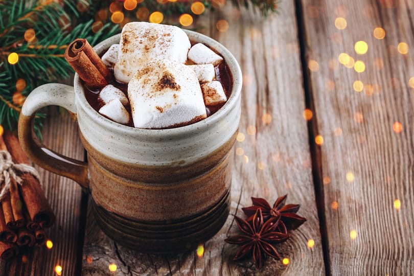 Hot cocoa or chocolate with marshmallows for Christmas.